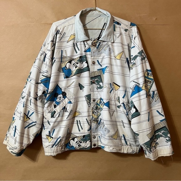 Vintage 80s Disney AmericanWear Mickey Mouse Retro Reversible Jacket Size XL - Picture 3 of 16